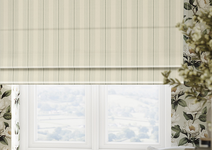 Trellis Prints, Noble Stripe Bud Green - Roman Blind - Image 5